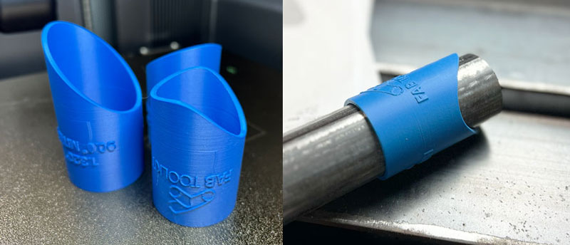 3D printed coping sleeves made with FabToolkit PRO — reusable marking templates for tube notching.