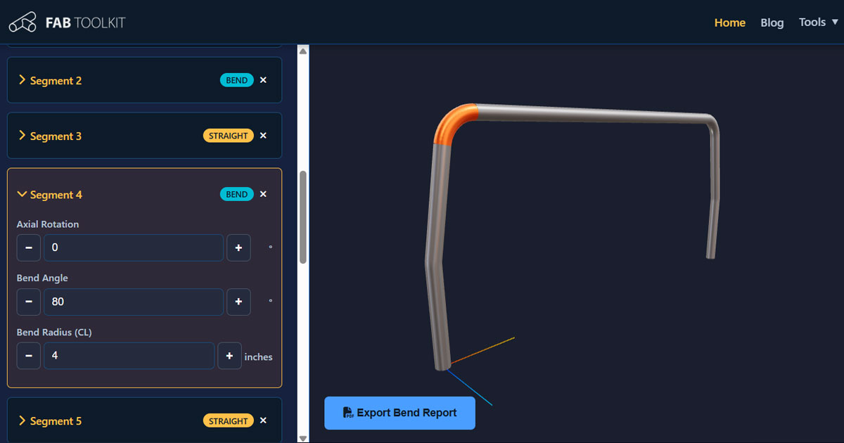 3D Tube/Pipe Bend Calculator | FAB Toolkit